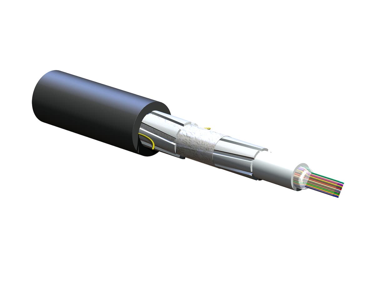 Corning 024ZCF-14101D20 – 24 Fiber OS2 Singlemode Fiber Optic Cable, Indoor/Outdoor, Black
