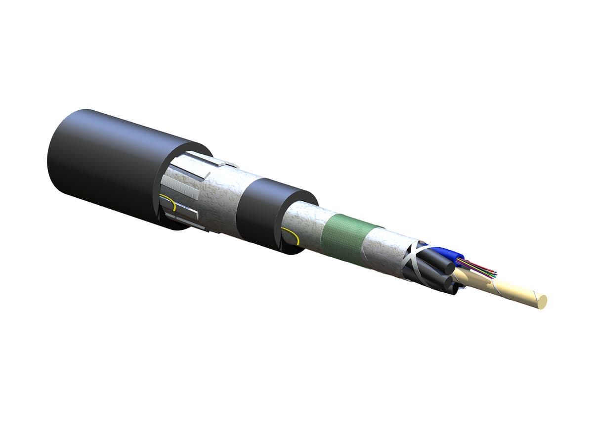 Corning 012TUL-T4680D2N — Indoor/Outdoor Fiber Cable, OM3, Loose Tube, Black, Armored