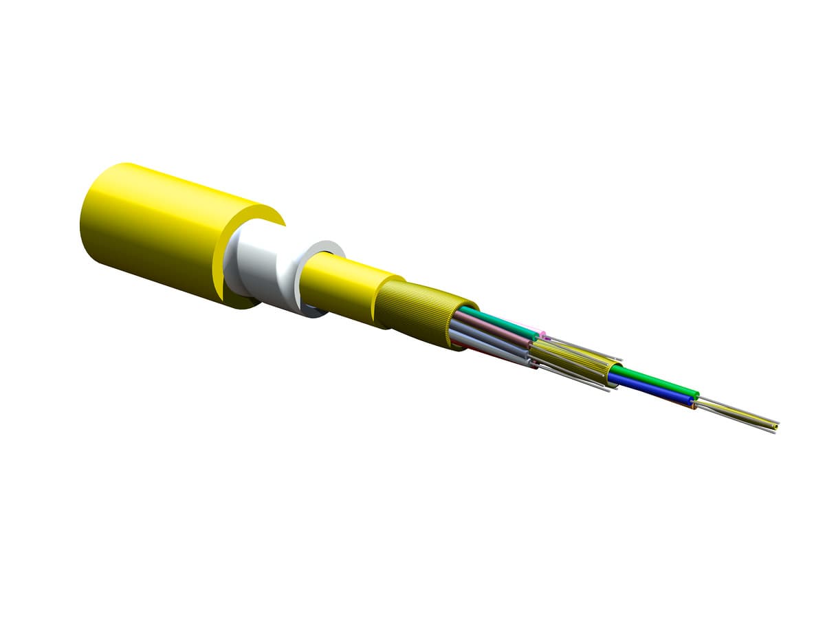 Corning 012E88-33131-D3 – 12-Fiber, 8.3/125 µm, Tight Buffered, Plenum, Armored Dielectric, 0.65/0.65/0.5 dB/km, MIC DX, Armored Plastic Armor, TBII