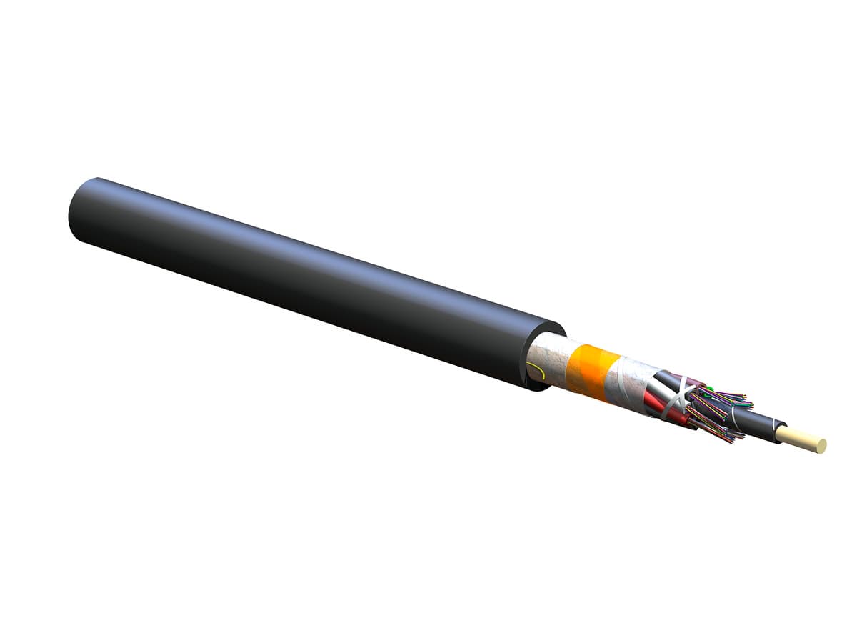 Corning 006KSP-T4130D20 — Fiber Cable, Indoor/Outdoor, Interlocking, Armored, Loose Tube, Black, OM1, Black, Plenum 6 F, 7.4 mm OD, 250 um, Multimode