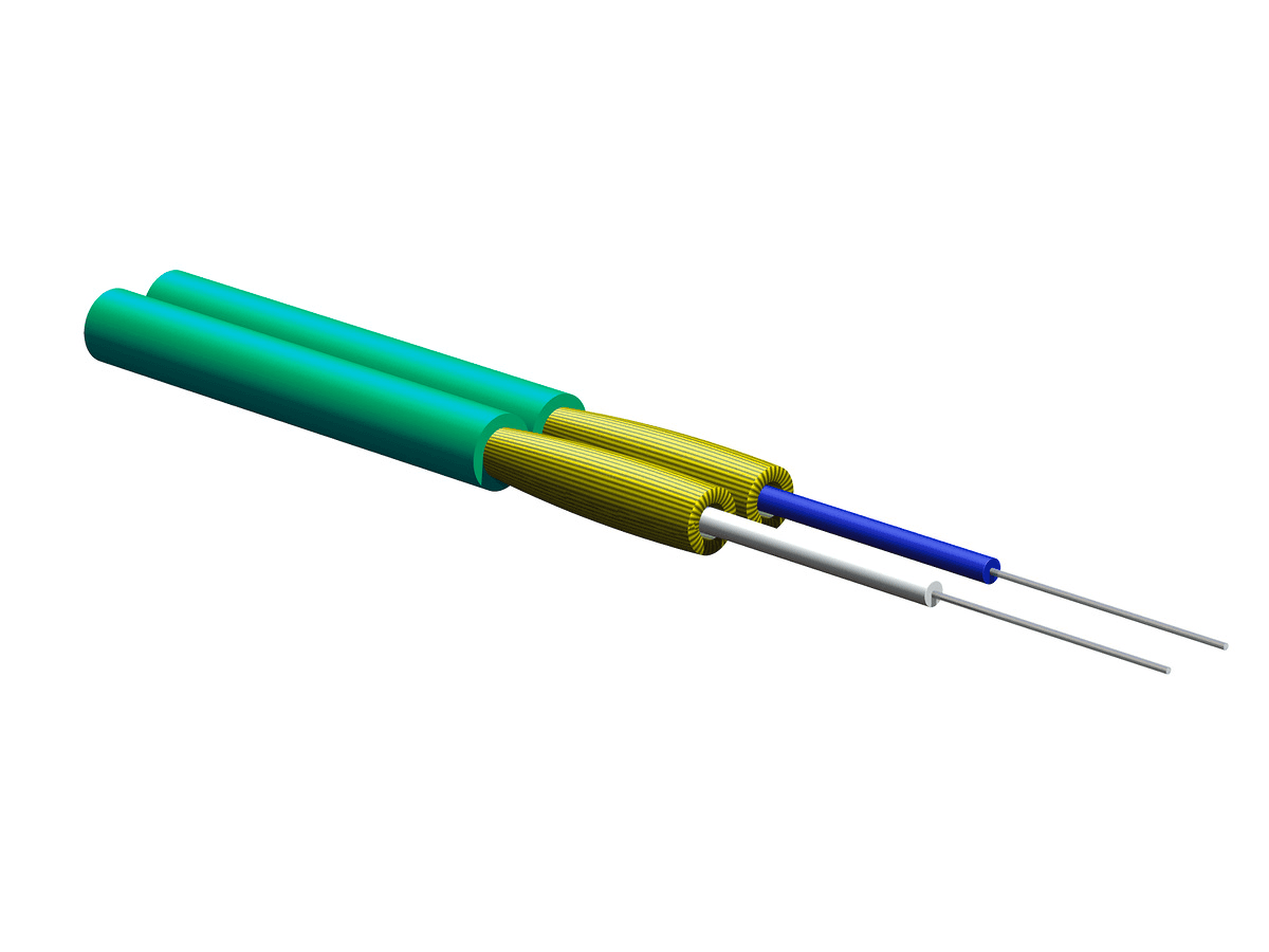Corning 002T51-31180-24, Riser 2 F Zipcord Tight-Buffered Kabel, 2,8 mm Durchmesser, 50 μm Multimode (OM3)