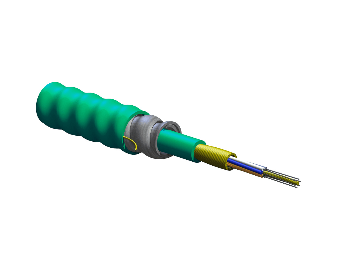 Corning 006T81-31190-A1, Riser 6 F MIC® Tight-Buffered Interlocking Armored Cable, 50 µm multimode (OM4)