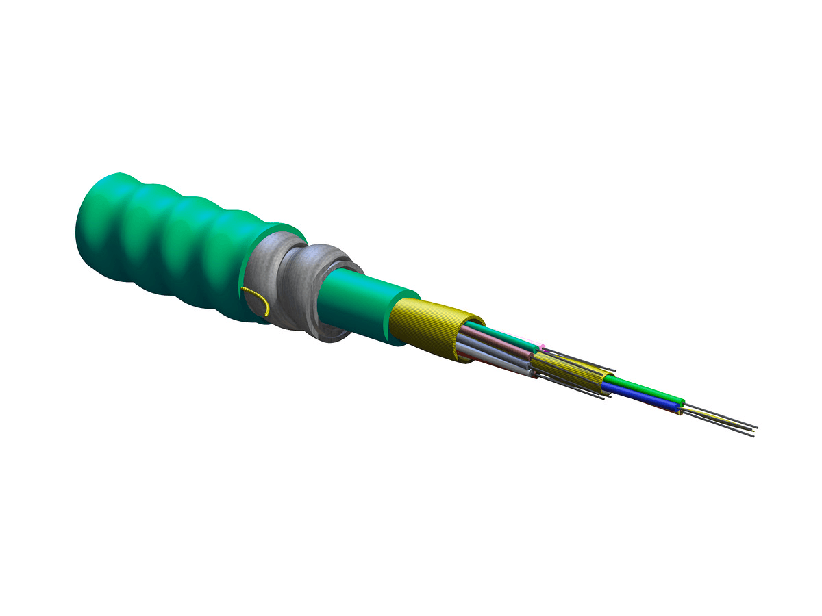Corning 012T81-33190-A1, Riser 12 F MIC® Tight-Buffered Interlocking Armored Cable, 50 µm multimode (OM4)