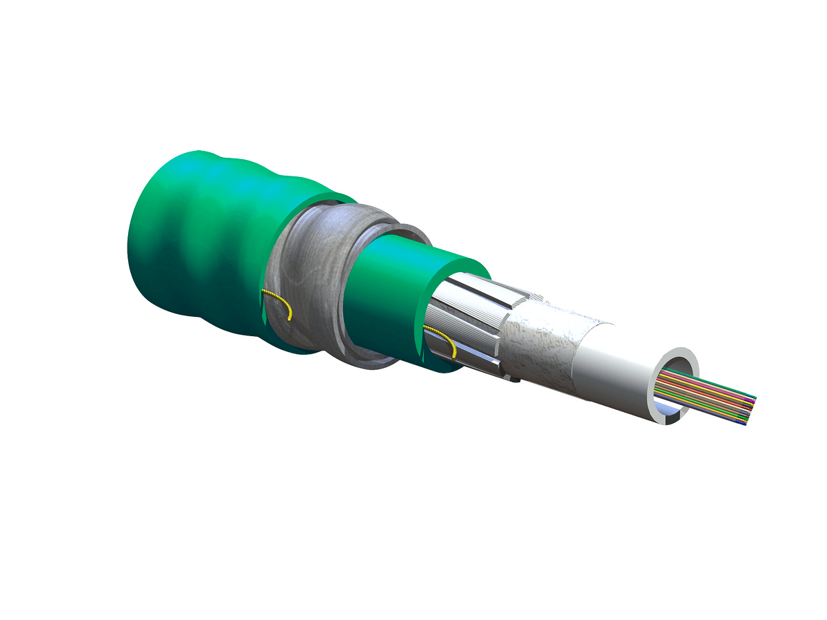 Corning 024TC7-14190-A1, 24 F Ribbon Interlocking Armored Cable, Riser, 50 µm multimode (OM4)