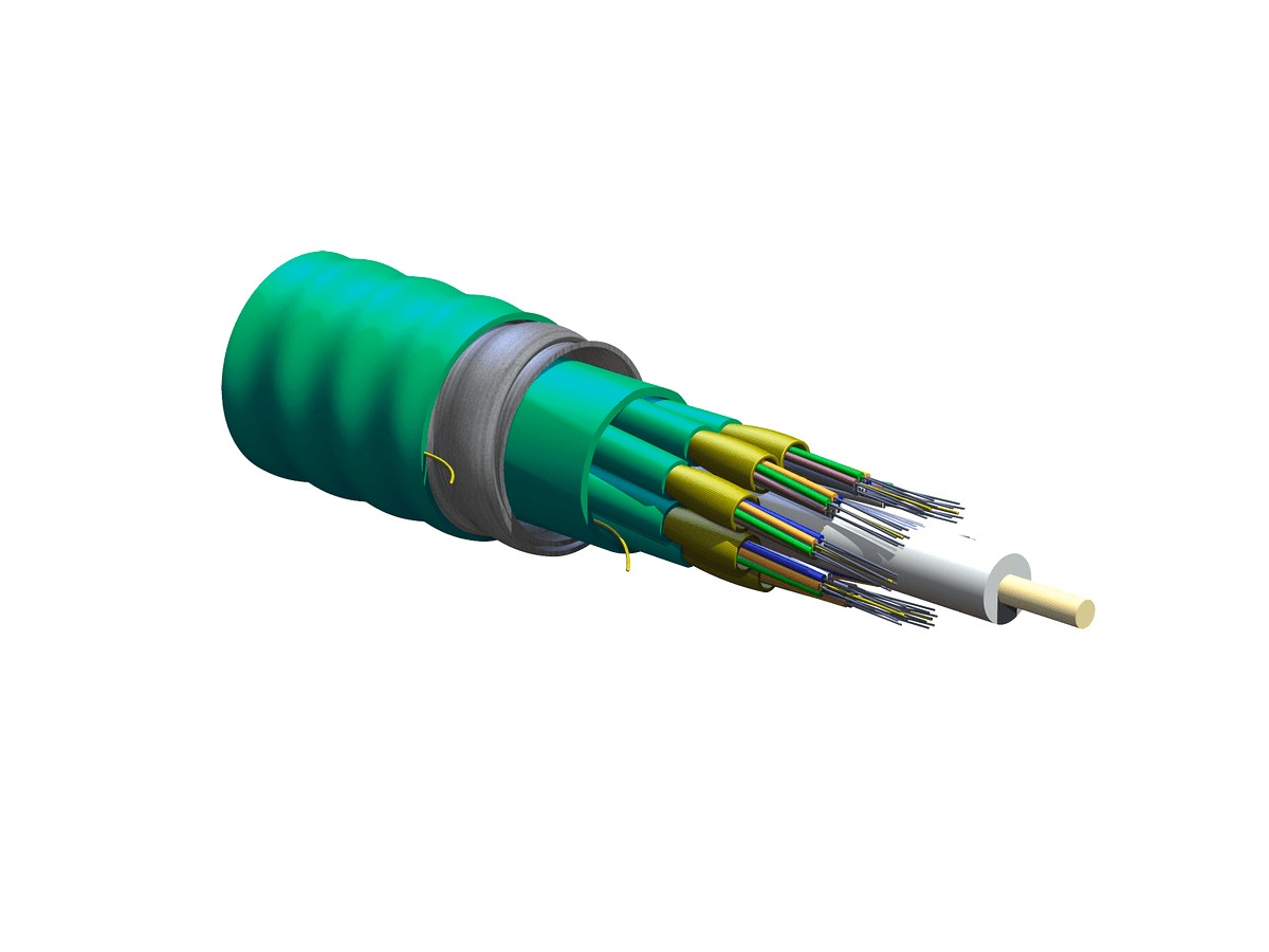 Corning 048T88-61180-A3, Plenum 48 F, 50 µm multimode (OM3) MIC® Unitized Tight-Buffered, Interlocking Armored Cable
