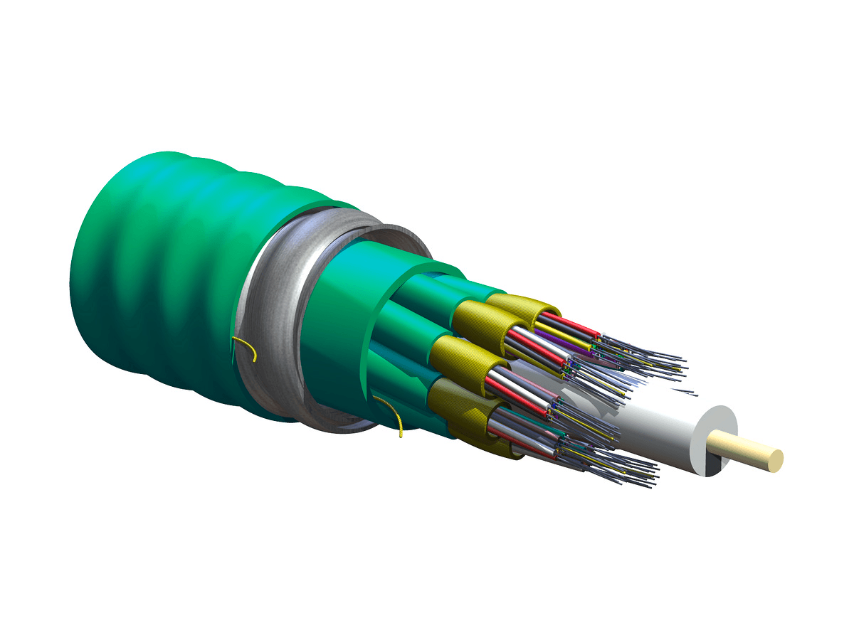 Corning 096T88-Y3190-A3, Plenum 96 F MIC® Unitized Tight-Buffered Interlocking Armored Cable 50 µm multimode (OM4)