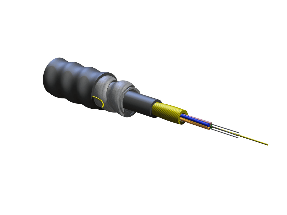 Corning 004T8F-31190-A1, Riser 4 F FREEDM® One Tight-Buffered, Interlocking Armored Cable, 50 µm multimode (OM4)