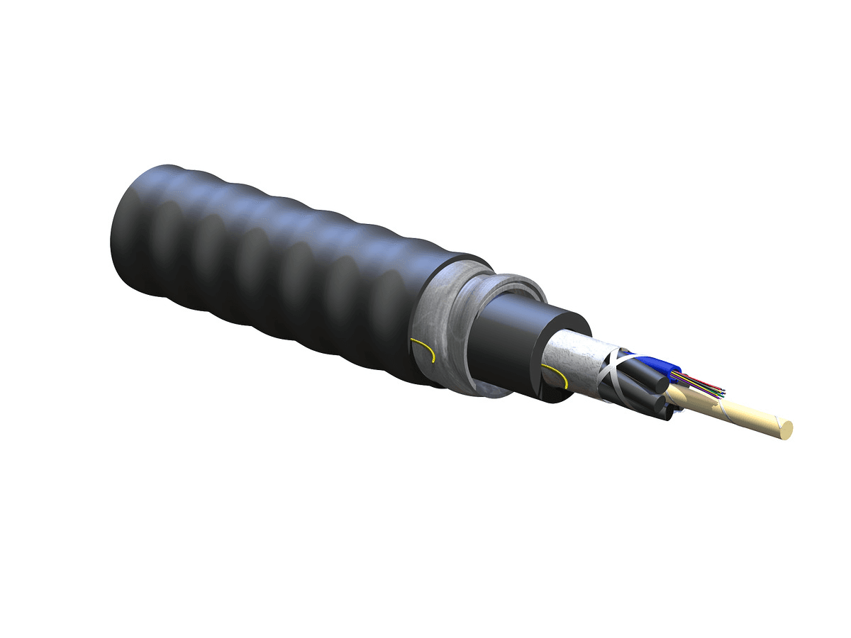Corning 012EUF-T4101DA1, Riser 12 F, Single-mode (OS2) FREEDM® Loose Tube Gel-Free Interlocking Armored Cable