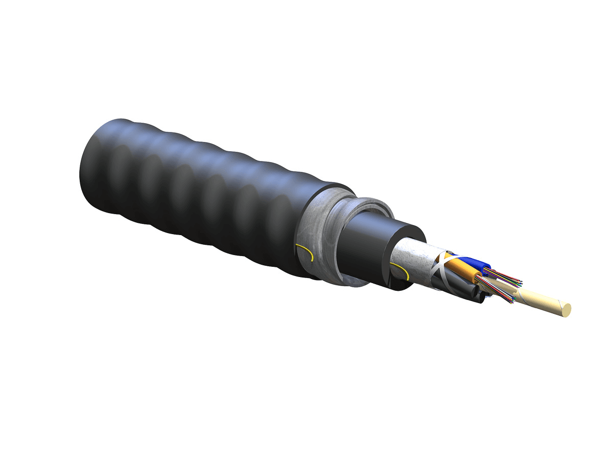 Corning 024EUF-T4101DA1, Riser 24 F Single-mode (OS2) FREEDM® Loose Tube Gel-Free Interlocking Armored Cable