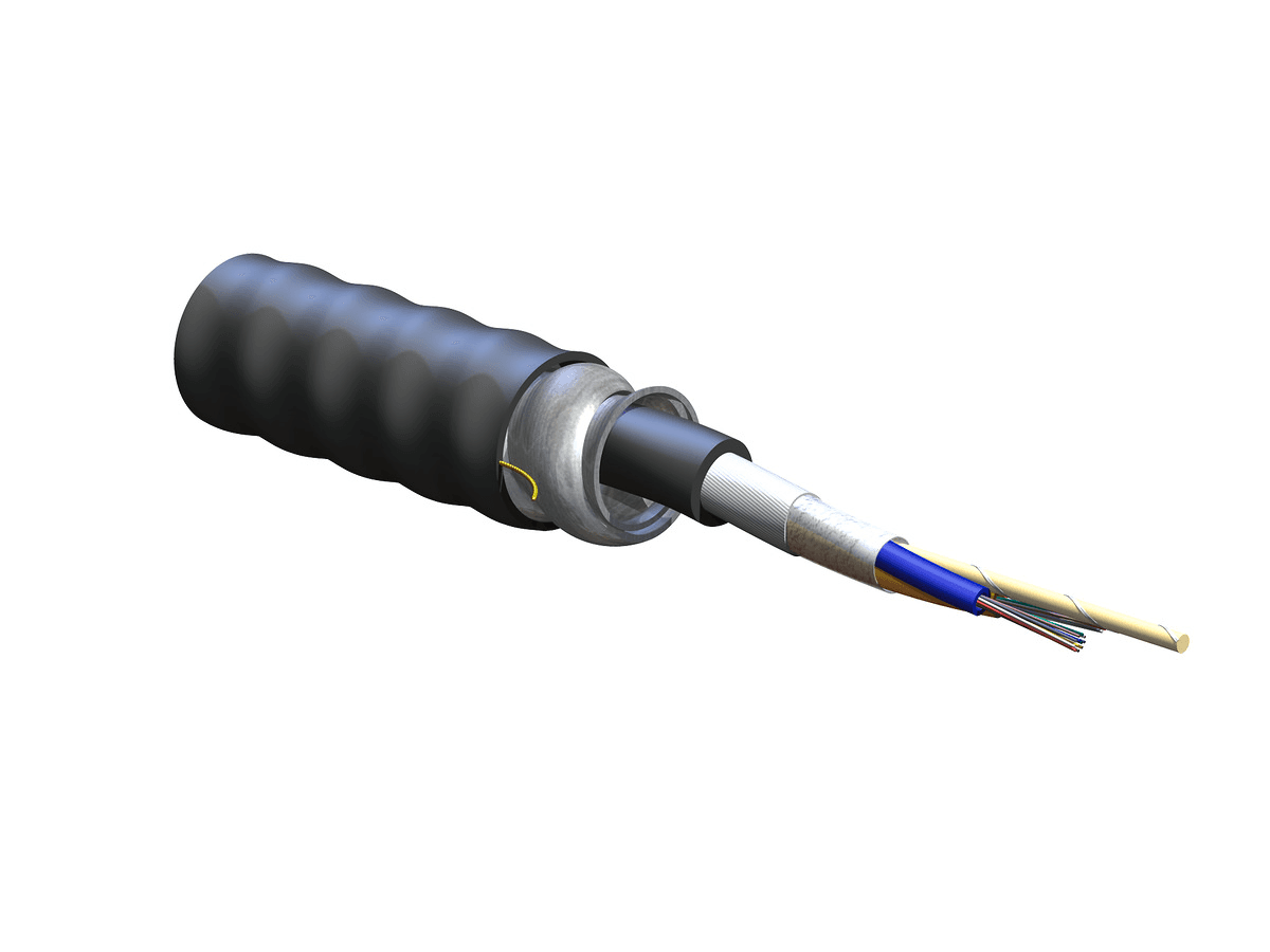 Corning 024ESF-T4101DA1, Riser 24 F Single-mode (OS2) FREEDM® LST™ Loose Tube Gel-Free Interlocking Armored Cable