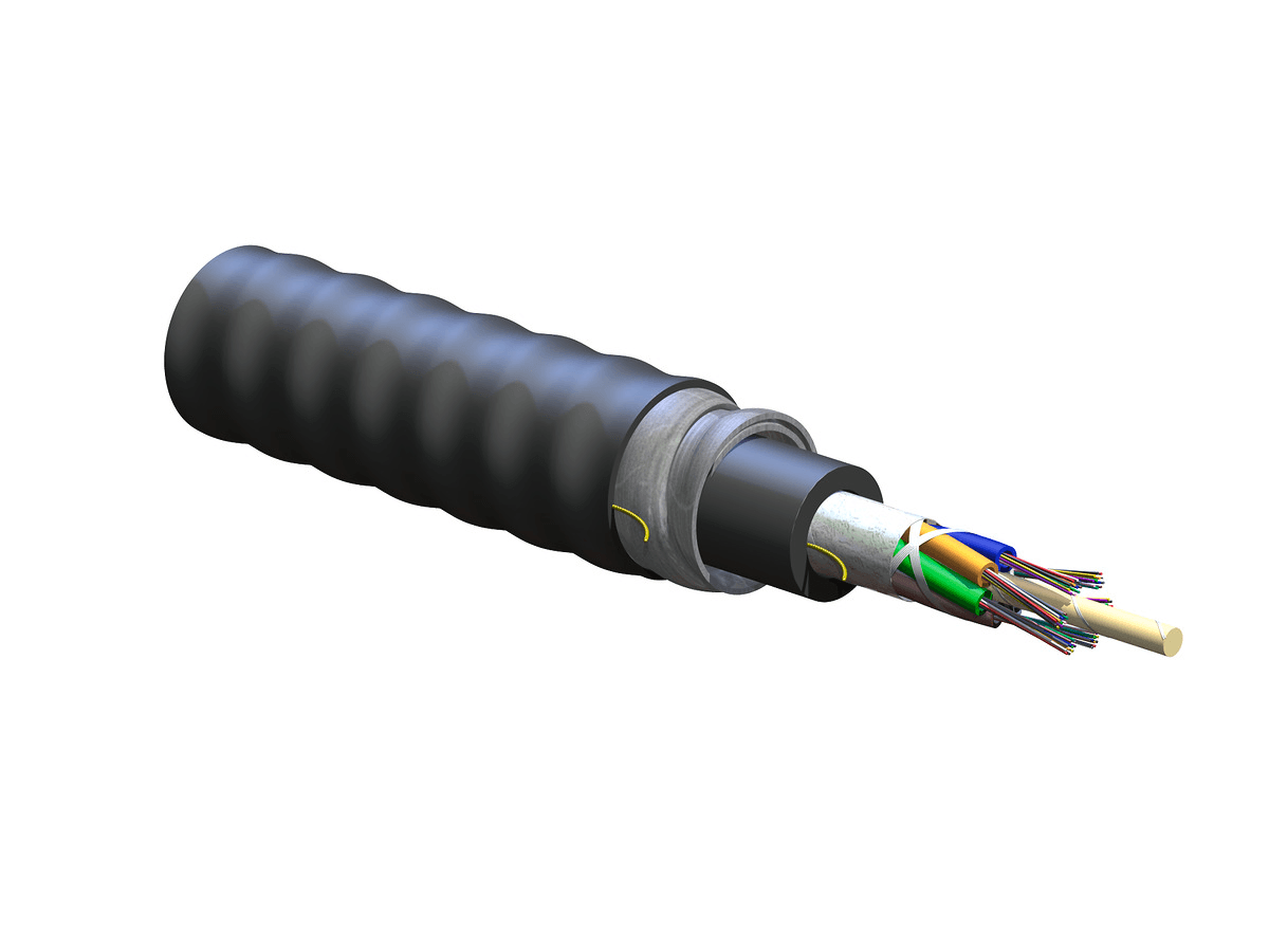 Corning 072EWP-T4101DA3, Plenum 72 F FREEDM® Loose Tube Interlocking Armored Cable Gel-Free Single-mode (OS2)