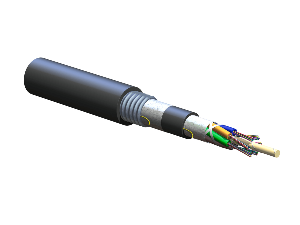 Corning 072EUV-T4101D2N, 72F Single-mode (OS2) Industrial LSZH™ Tray-Rated Loose Tube Corrugated Armored Cable, Gel-Free