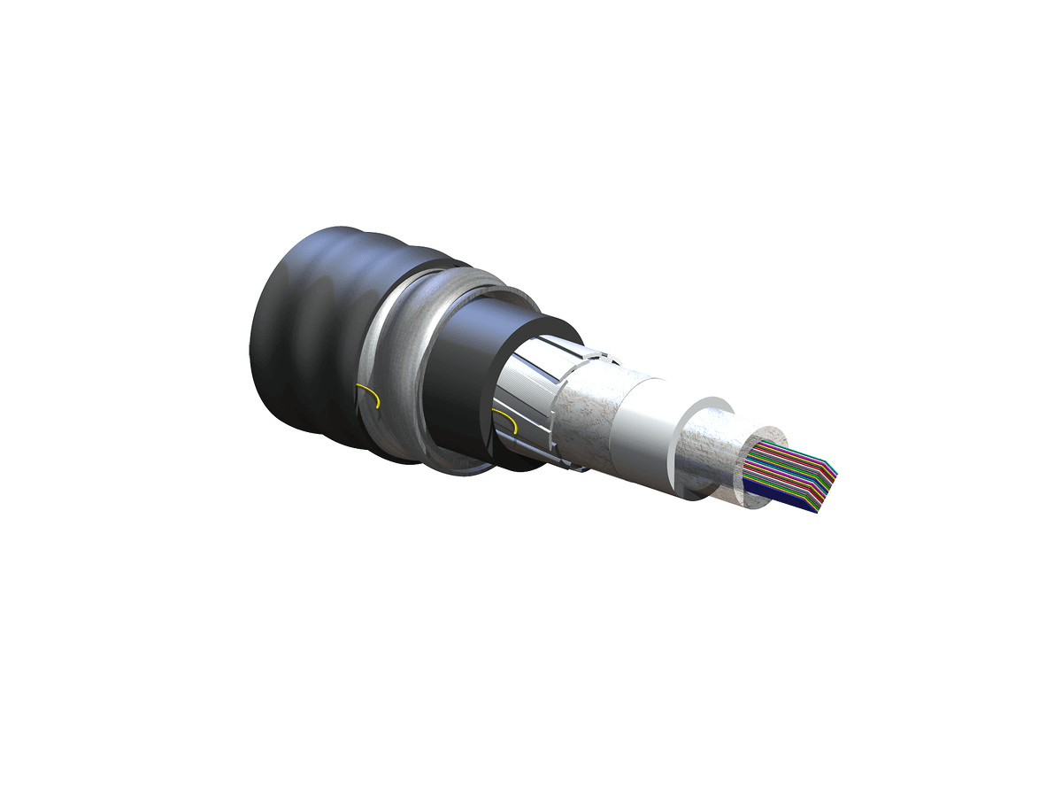Corning 288ZVF-14101DA1, 288 F Riser FREEDM UltraRibbon Interlocking Armored Gel-Free Kabel, Singlemode SMF-28 Ultra Faser (OS2)