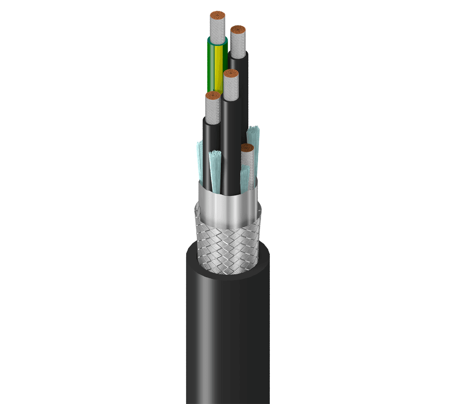 Belden 29501F 010, Multi Conductor VFD Cable 3C 14 AWG Shielded 1000V TPE, Black Jacket